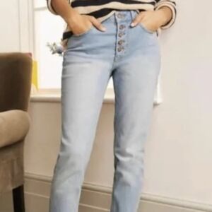 Boden Girlfriend Jeans Button Fly Size 8 R Light Wash Spring Denim